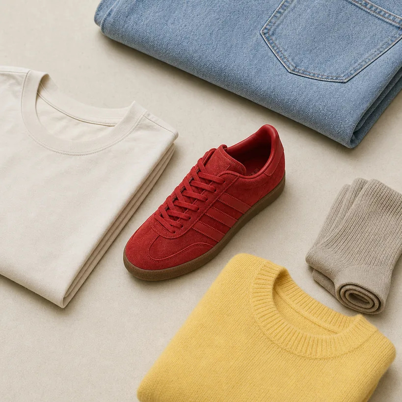 結論adidas-GAZELLE-コーデはカラフルスエードの差し色1点引きと落ち着き色が最強